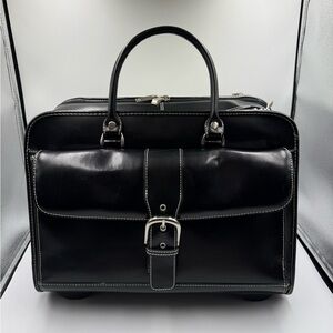 Franklin Covey Leather Wheeled Carry-on Travel Bag Silver Hardware